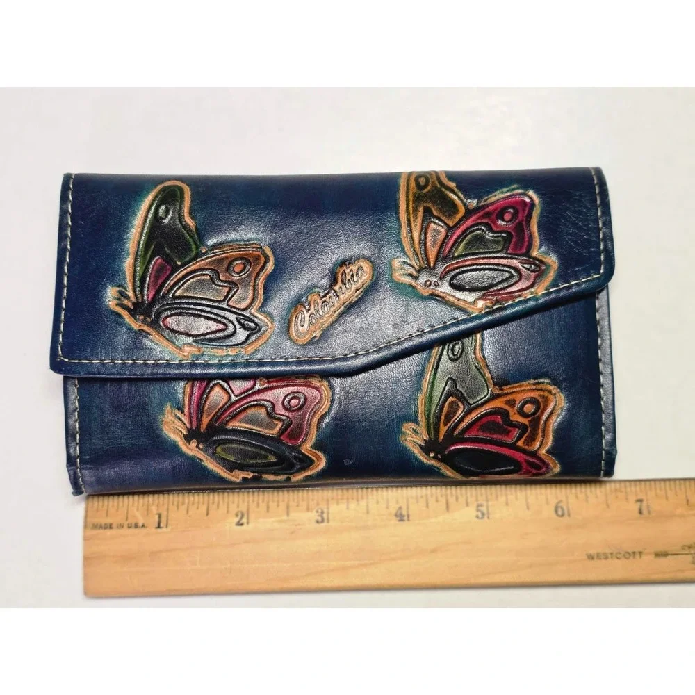 Hand-Painted‎ Leather Credit Card Wallet With Floral Butterfly Print Check Book